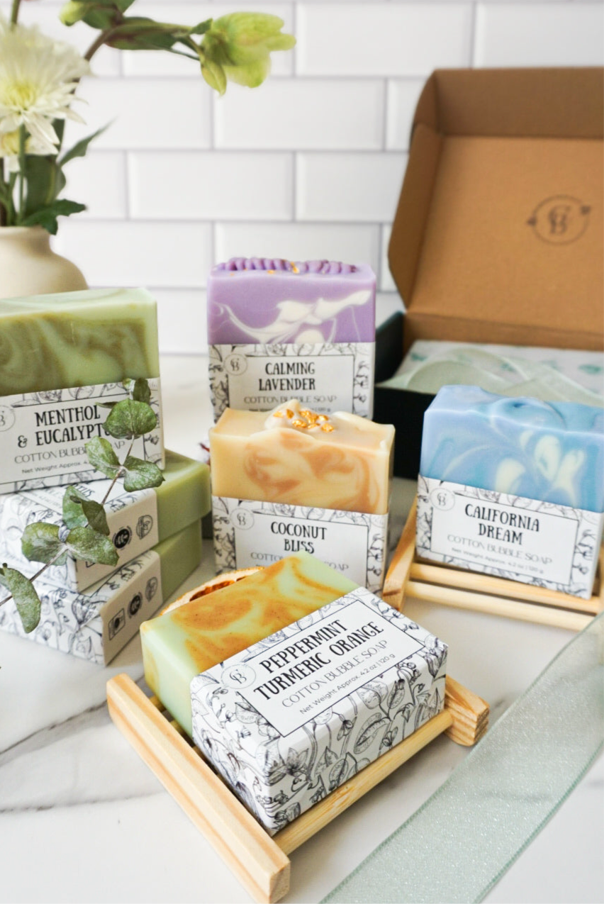 A variety of soaps, including the coconut bliss soap