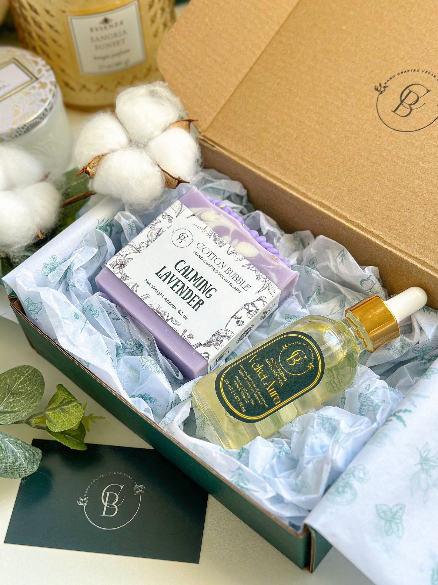 Natural Soap & Body Oil Gift Set – Luxurious Skincare Duo | Cotton Bubble Soap