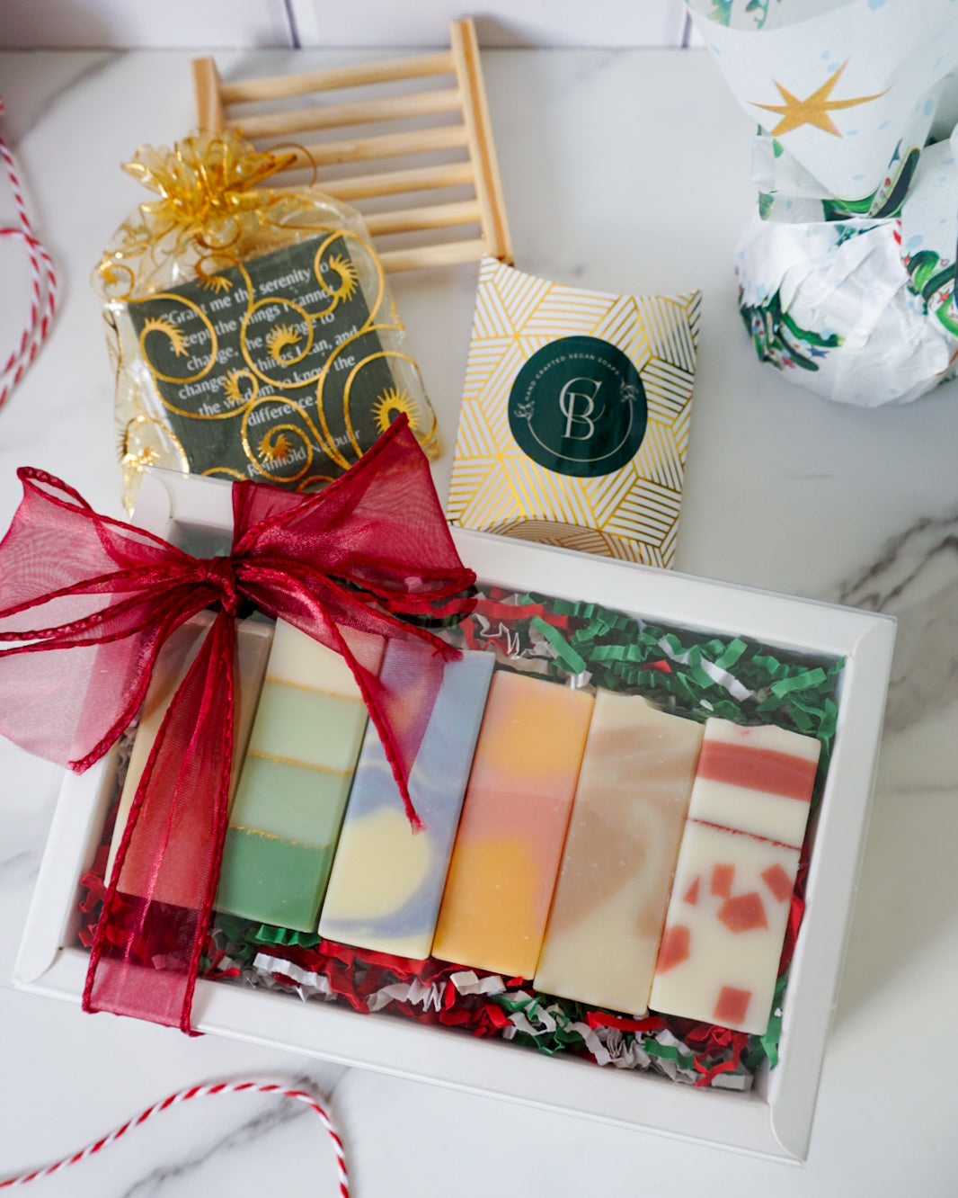 6-soap sampler in a gift box with a red bow
