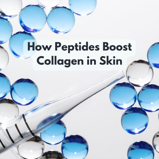 transparent and blue color bubbles and a pipet tip image with text of How Peptides Boost Collagen in Skin