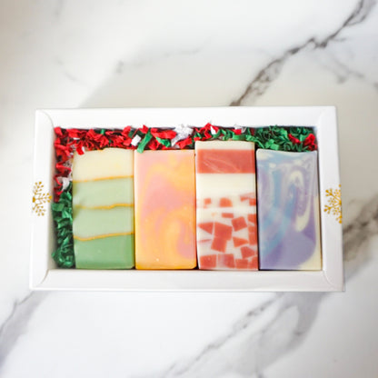 4 colorful soaps in a white gift box