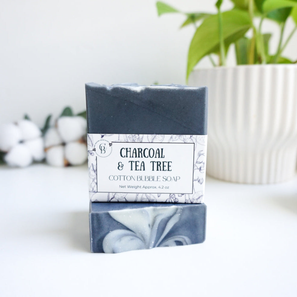 Charcoal & Tea Tree – Natural Detox Soap for Acne-Prone Skin | Cotton Bubble Soap