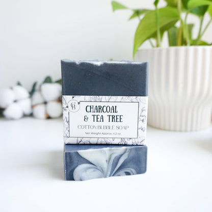 Charcoal & Tea Tree – Natural Detox Soap for Acne-Prone Skin | Cotton Bubble Soap