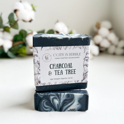 Charcoal & Tea Tree – Natural Detox Soap for Acne-Prone Skin | Cotton Bubble Soap