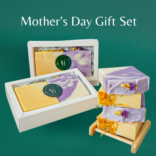 Mother’s Day Gift Set 2 soaps (yellow and purple) in a white box